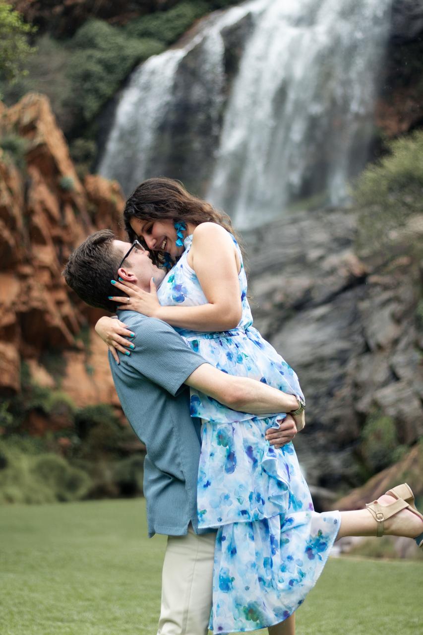 Waldo and Chané - joyful moment by waterfall